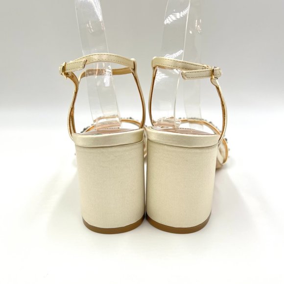 Badgley Mischka Size 8.5 Blaine Ivory Satin Jeweled Dress Sandals Heels Shoes - Picture 7 of 12